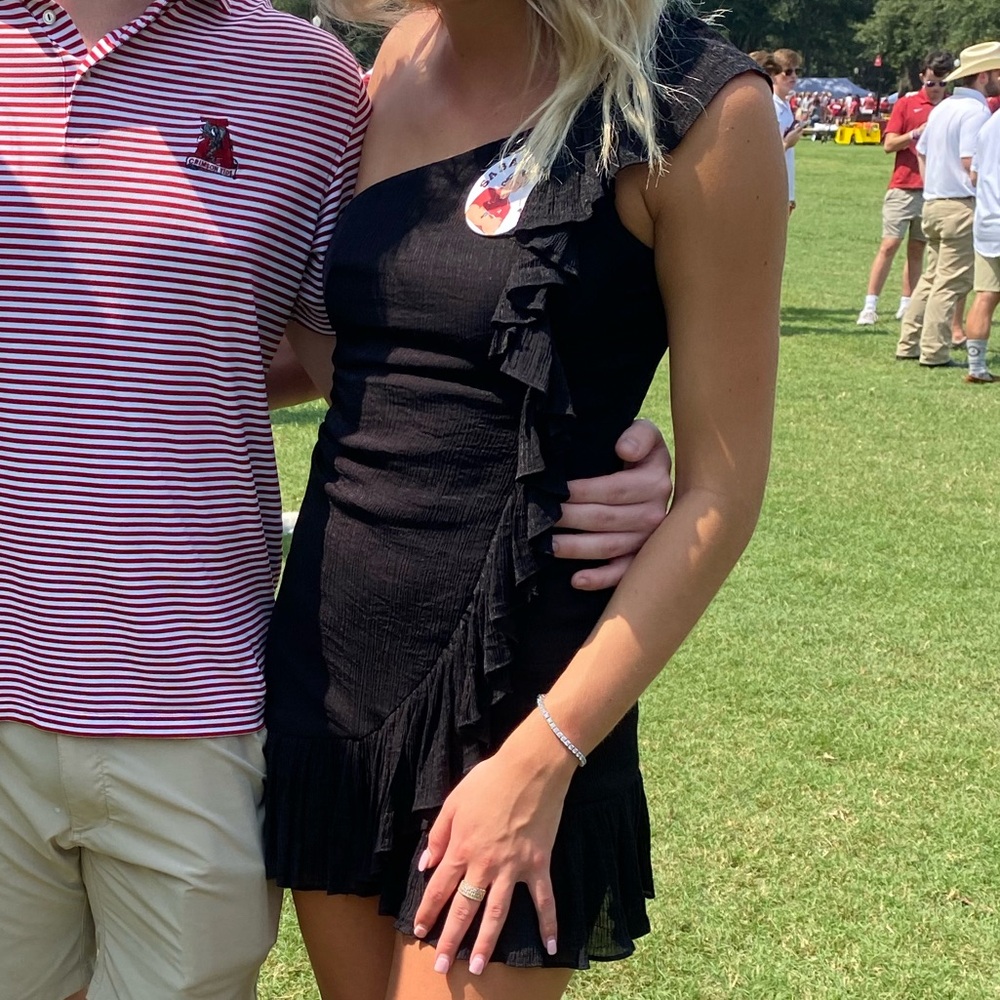 One shoulder ruffled mini dress